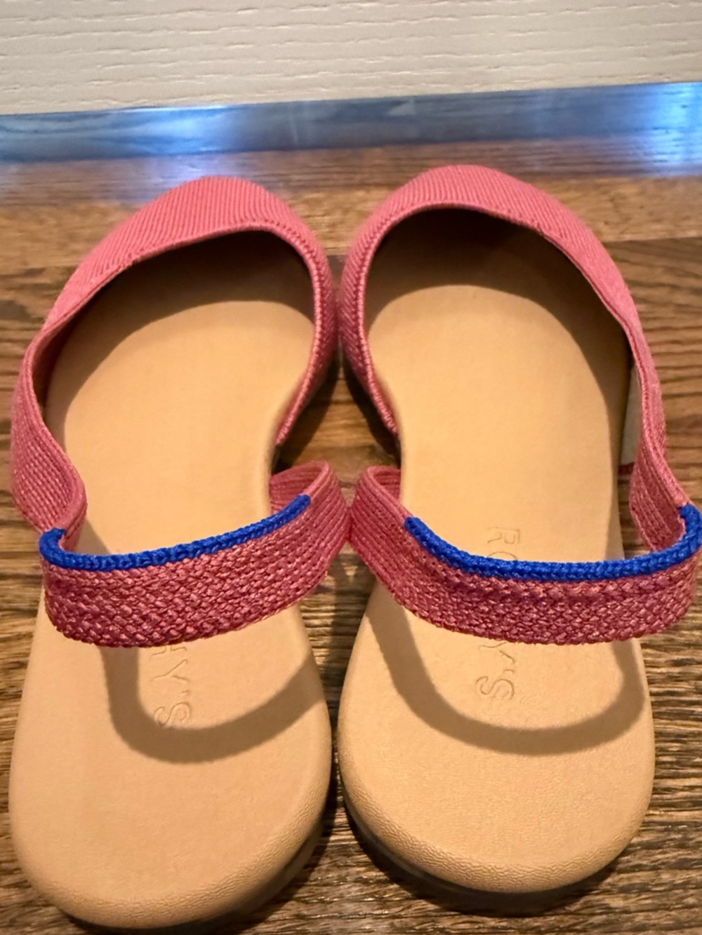 NWOT Rothy's Pink Pointed Slingback Flats with Blue Trim - Picture 5 of 8